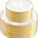 bUCLA 120PCS Clear and Gold Plastic Plates - Clear Disposable With Gold Rim, Ideal for Party & Thanksgiving