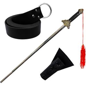 Simplepolymer Adjustable Tachi Practice Sword Set with Sword Holster and Leather Belt for Medieval Knight Warrior Pirate Halloween Cosplay Costume Accessories