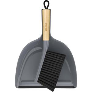 MR.SIGA Dustpan and Brush Set, Portable Cleaning Brush and Dustpan Combo with Bamboo Handle, Gray, 1 Set