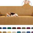 KEKUOU Stretch Sofa Cover Slipcover Couch Covers for 3 Cushion Couch Sofa pet Friendly (78"-94") Furniture Protector Sofa with Elastic Bottom for Kids,Dog, Jacquard Small Checked(Large,Golden)