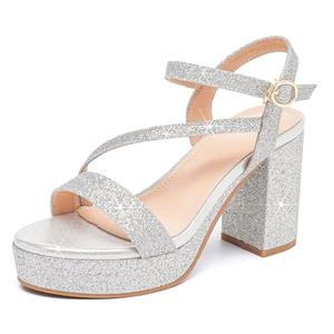 Dadawen Platform Heels for Women High Block Chunky Open Toe Ankle Strap Heeled Sandals Wedding Party Evening Prom Dance Dress Pump Sandals Shoes Silver EU Size 41