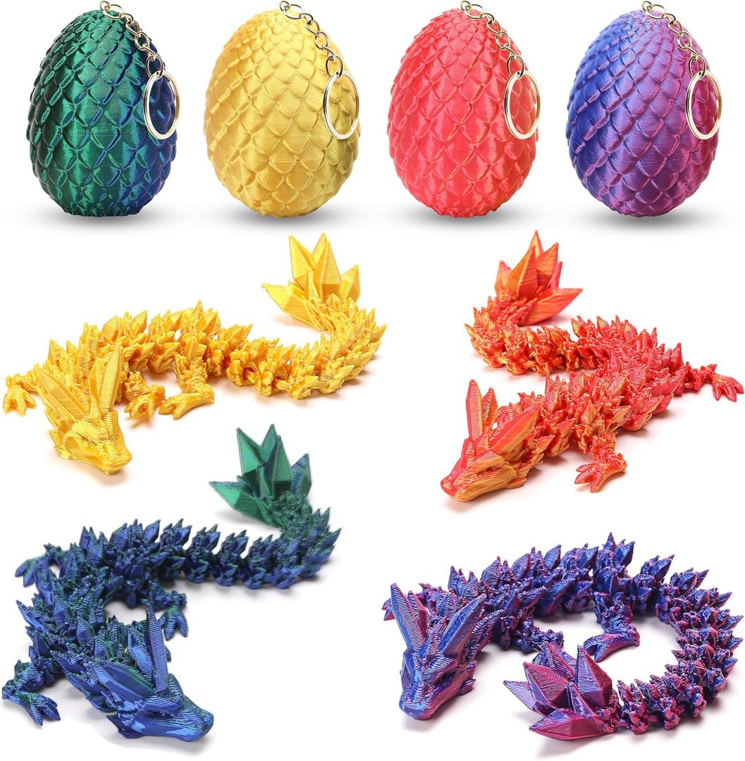 4PCS 3D Printed Dragon Eggs with Dragon Inside, Easter Gifts for Kids, Easter Basket Stuffers for Teens, Easter Basket Filler Ideas, Prefilled Easter Eggs with Toys, Easter Egg Fillers for Boys Girls