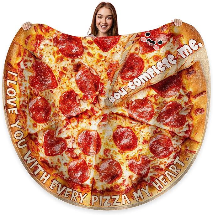 GEEMBI Valentines Gifts for Him Boyfriend - Anniversary Blanket for Men, Funny Birthday Gifts for Boyfriend Husband - You Complete Me Pizza Fleece Throw Blankets 70 in