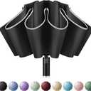 Yoobure Inverted Windproof Travel Umbrella - Automatic Umbrellas for Rain, Compact Folding with Reflective Stripe, Portable Large for Backpack, Lightweight with Sun UV Protection (Black)