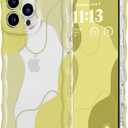 DEFBSC for iPhone 16 Pro Max Case,Cute Clear Wavy Art Design Aesthetic Pattern Phone Case for Women Girls,Wave Frame Durable Protective Cover Full Camera Protection Bumper for iPhone 16 Pro Max,Yellow