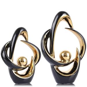 XMGZQ 2PCS Home Decor Accent Ceramic Statue Abstract Sculptures Centerpieces Mid Century Modern Decor for Tables Coffee Table top Decorations for Living Room Desktop Shelf Dining Room Kitchen (Black)
