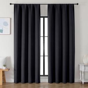 Simplebrand Ava Halloween Black Blackout Curtains for Bedroom 90 Inches Long 2 Panels Set, Solid Privacy Energy Saving Living Room Window Treatment Curtains Blackout Drapes, W50 x L90 Inch, Black