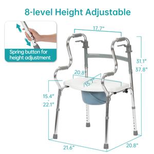 ELENKER 6 in 1 Shower Chair, Folding Walker, Bedside Commode Chair, Stand Up Aid, Toilet Safety Rails and Raised Toilet Seat
