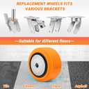 4'' x 2'' Industrial Replacement Wheels, Solid Polyurethane Wheels on Polyolefin Core with Dust Caps, 1/2'' Bore Heavy Duty Wheels 2400 lbs Capacity, Ideal for Trolleys, Carts(4 Packs)