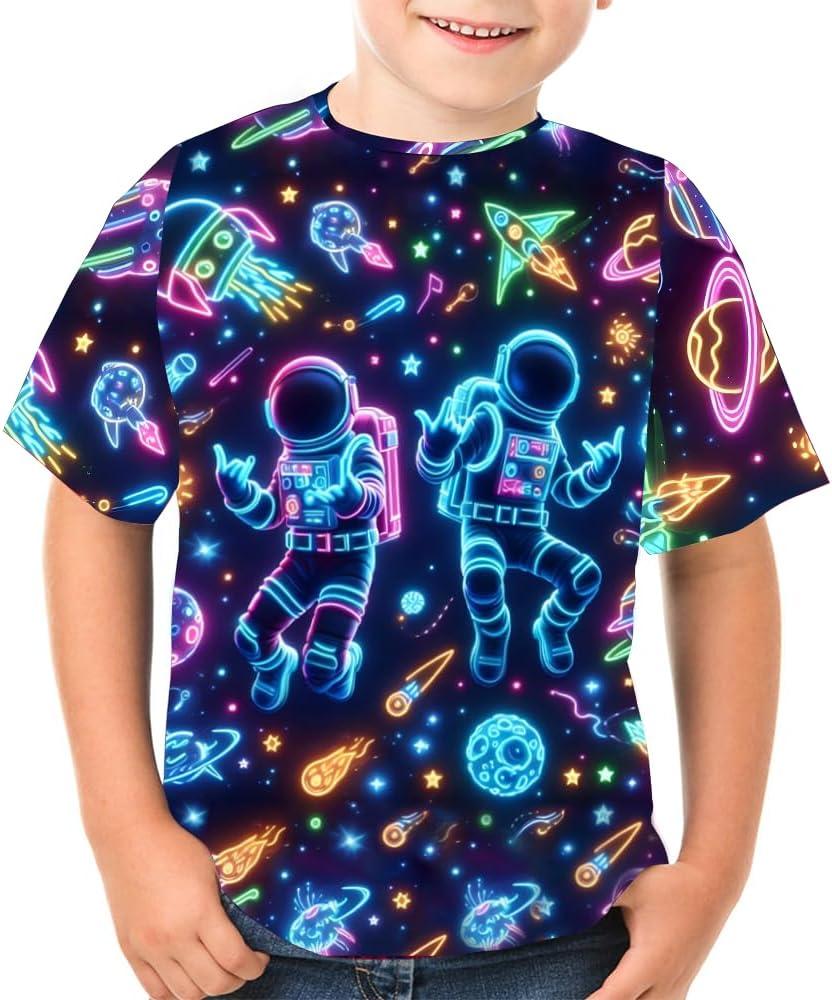 Boys Girls 3D Graphic Tees Unisex Short Sleeve T Shirt Novelty Neon Shirts for Boys 5-14 Years