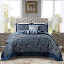 Madison Park Aubrey Reversible Quilted Bedspread Set, Solid Reverse Summer Breathable, Lightweight All Season Bedding Layer, Matching Shams, Bedspread King(120"x118"), Navy 5 Piece