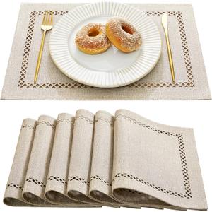 Burlap Placemats Set of 6, 12 x 18 Inch Rustic Geometric Hollow Place Mats, Heat Resistant Placemats for Farmhouse Kitchen Table Decor, Coffee 6PCS Burlap Placemats Set of 6, 12 x 18 Inch Rustic Geometric Hollow Place Mats, Heat Resistant Placemats for Farmhouse Kitchen Table Decor, Coffee 6PCS