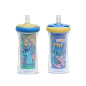 The First Years Stitch Insulated Straw Cup - Stitch Sippy Cups with Straw - Kids Water Bottles - 9 Oz - 2 Count - Ages 18 Months and Up
