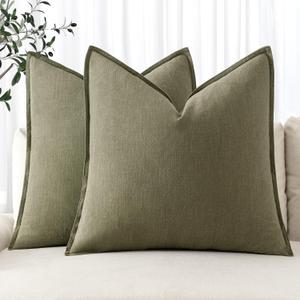 MIULEE Decorative Linen Pillow Covers 18x18 Inch Light Olive Green Boho Farmhouse Neutral Couch Throw Pillows for Bed Pack of 2 Accent Modern Pillowcase Summer Sofa Livingroom Home Decor