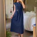 Simplee Womens Summer Casual Long Dress Cocktail Party Semi Formal Midi Dresses Tea Party Mock Neck Date Night Dress 2026 (Navy Blue M)