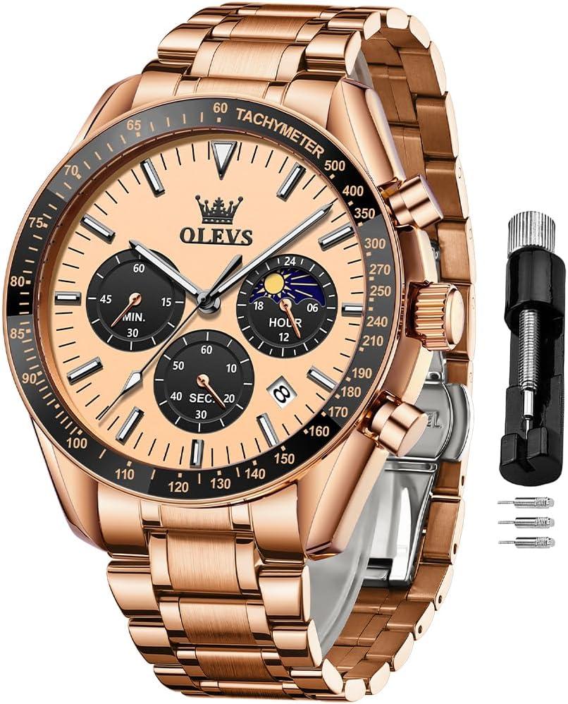 OLEVS Men Skeleton Watches Stainless Steel Analog Quartz Moon Phase Male Watch, Diamond Multi Calendar Chronograph Watch,Waterproof Wrist Watch for Men OLEVS Men Skeleton Watches Stainless Steel Analog Quartz Moon Phase Male Watch, Diamond Multi Calendar Chronograph Watch,Waterproof Wrist Watch for Men