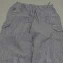Collections Etc Striped Seersucker Drawstring Cargo Pocket Capri Pants (Large, Blue)