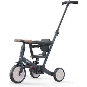newyoo 5 in 1 Tricycles for 1-3 Year Olds, Baby Balance Bike, Christmas and Birthday Gift for Boy and Girl, Toddler Bike with Parent Push Handle, Safety Guard, Backrest, Safety Belt, Dark Grey, TR008