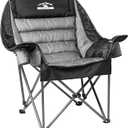 Oversized Padded Camping Chair Extra Large Camp Chairs for Adults with Side Pocket and Cup Holder, Heavy-Duty 500lbs Capacity, Black & Gray