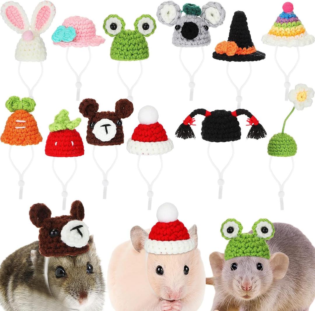 Silkfly 12 Pcs Mini Hamster Hats Spring Easter Crochet Hat for Small Animals Guinea Pig Snakes Lizards Bearded Dragons Stuffed Animal Clothes, Pet Photo Props(Fresh)