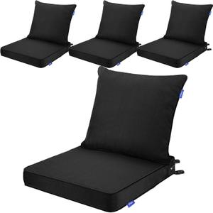 Deep Seat Cushions, Outdoor Cushions, Patio Furniture Cushions, Deep Seat & Back Cushion Patio Cushions for Backyard Couch Sofa Fade Resistant (22x24x4 inches 4 Sets, Solid Black)