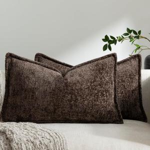 Pack of 2 Chocolate Brown Decorative Throw Pillow Covers 12x20 Cozy Soft Chenille Accent Vintage Rectangular Lumbar Couch Pillow Covers for Home Decor Bed Sofa Living Room