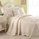 Felisa Floral Embroidered Quilted Bedspread, Lightweight All Seasons Vintage Bedding, Queen Size 102" W x 118" L, Pink/Ivory