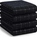 Homaxy 100% Cotton Terry Kitchen Towels(Black, 20 x 28 inches), Checkered Designed, Soft and Super Absorbent Dish Towels, Large 4 Pack