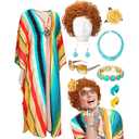 Velmitten Landlady Costume Including Caftan Dress Curly Wig Necklace Earring Sunglasses Rings Hair Clip for Halloween Cosplay (One Size)