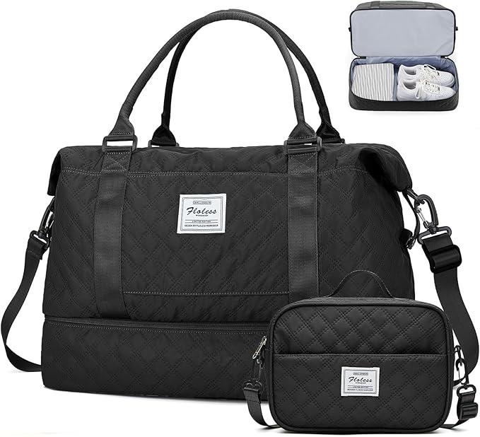 Weekender Bags for Women, Carry-On Personal Item Bag, Overnight Travel Duffel Bag with Shoes Compartment &Trolley Sleeve