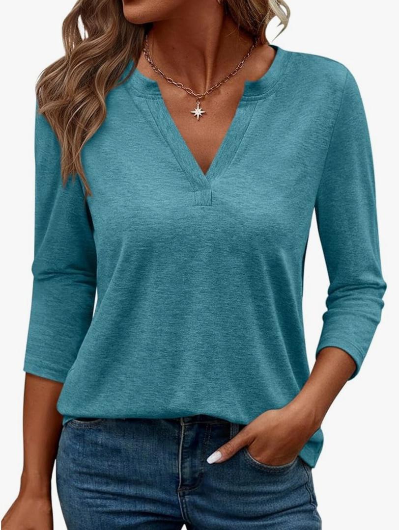 TICTICMIMI Women's V Neck 3/4 Sleeve T Shirts Casual Basic Summer Tees Shirts Loose Fit Tunic Tops Size M