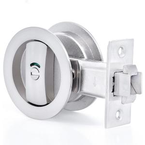 Dontay Pocket Door Lock, Color Coded Indicators, Privacy (Bed/Bath) Handles Latch, 2-3/8" Backset, Hardware for 1 3/8 to 2 3/16 Thickness Door (Excluding Edge Pull, Brushed Nickel, Round - 1 Pack)