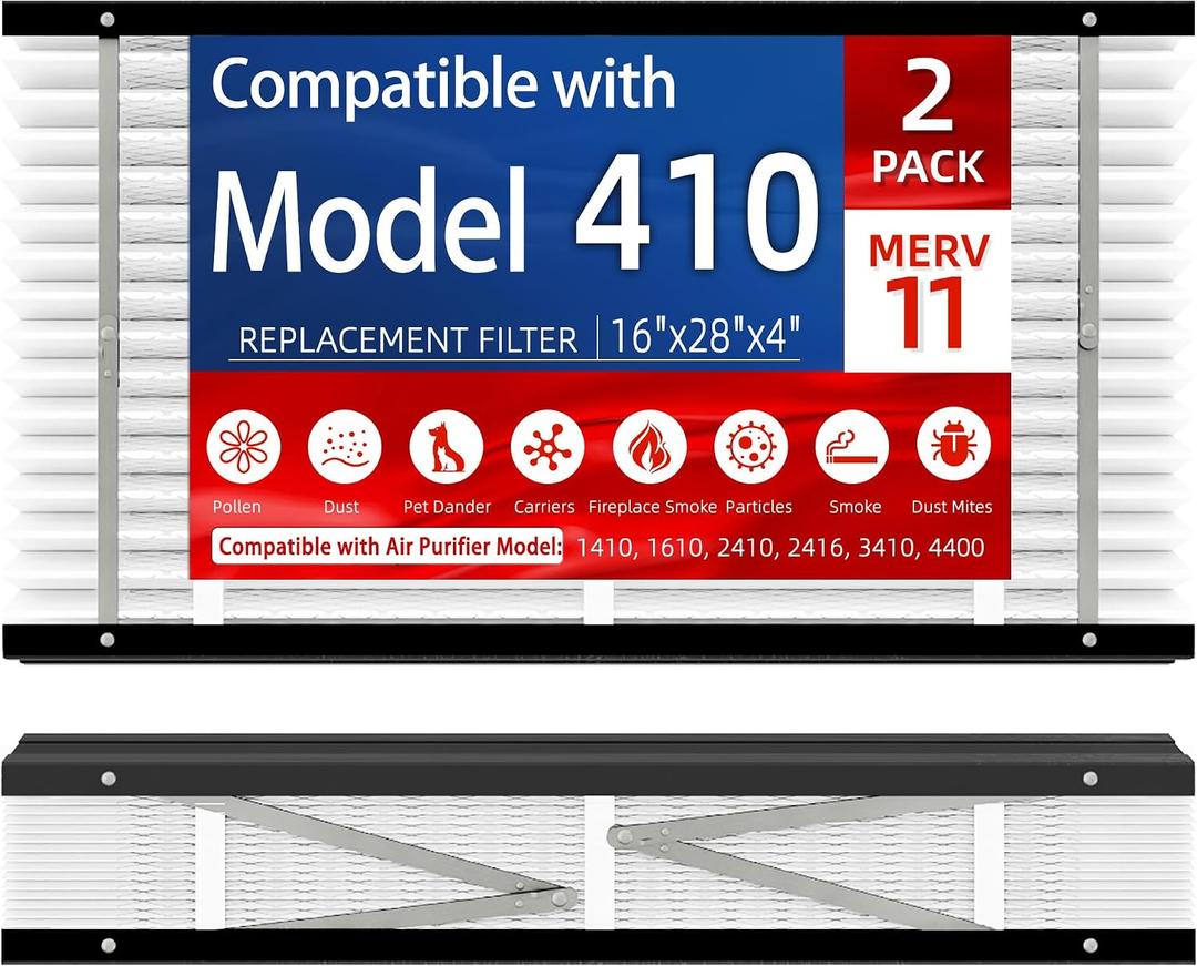 2 Pack, 410 Replacement Filter, Compatible with AprilAire 410 Replacement Filter,Models1410,1610,2410,2416,3410,4400,MERV11 HVAC Furnace Filter,Nominal Size:16x25x4,Actual Size:16"x28"x4" Air Filter