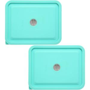 Replacement Lids for Pyrex 7211-PC 6 Cup Rectangle, Silicone Storage Cover Lid for Glass Bowl, Pack of 2 with Date Mark Turquoise