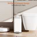Small Bathroom Trash Can with Lid Soft Close, 6L / 1.6 Gallon Stainless Steel Small Garbage Can with Step Pedal, Slim Waste Basket for Bedroom, Toilet, Office - White