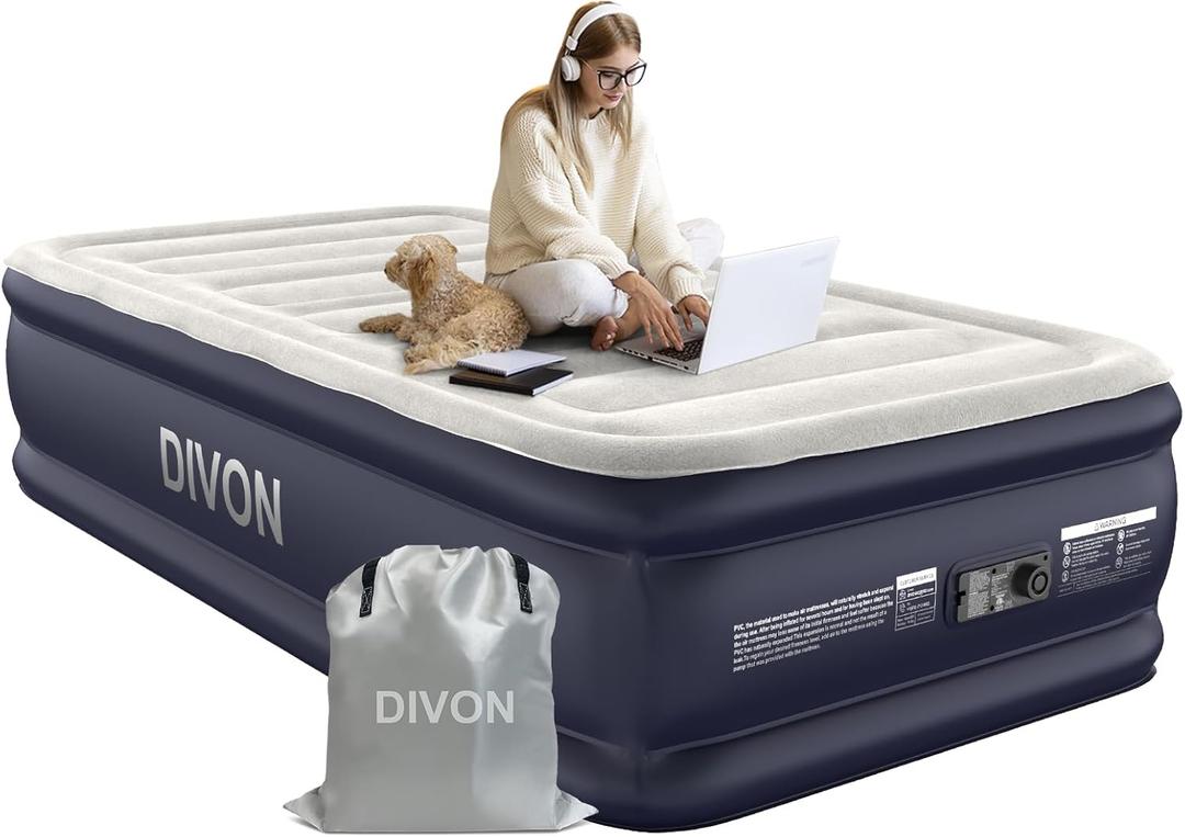 Twin Air Mattress with Built-in Pump,18''Raised Blow Up Mattress 2 Mins Self Inflation/Deflation,Upgraded Thicker Inflatable MattressFlocked Top Air Bed with Storage Bag for Guests,HomeCamping (Grey)