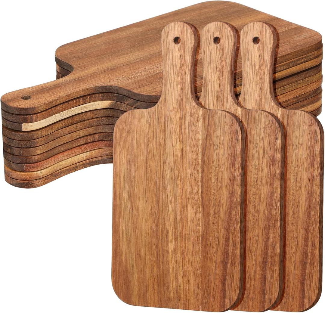 Zubebe 12 Pcs Bulk Wood Cutting Board with Handle Cutting Board for Laser Engraving, 15" x 7" Acacia Serving Trays Charcuterie Trays for Customized Wedding Housewarming Mom Christmas Gift Party Favor