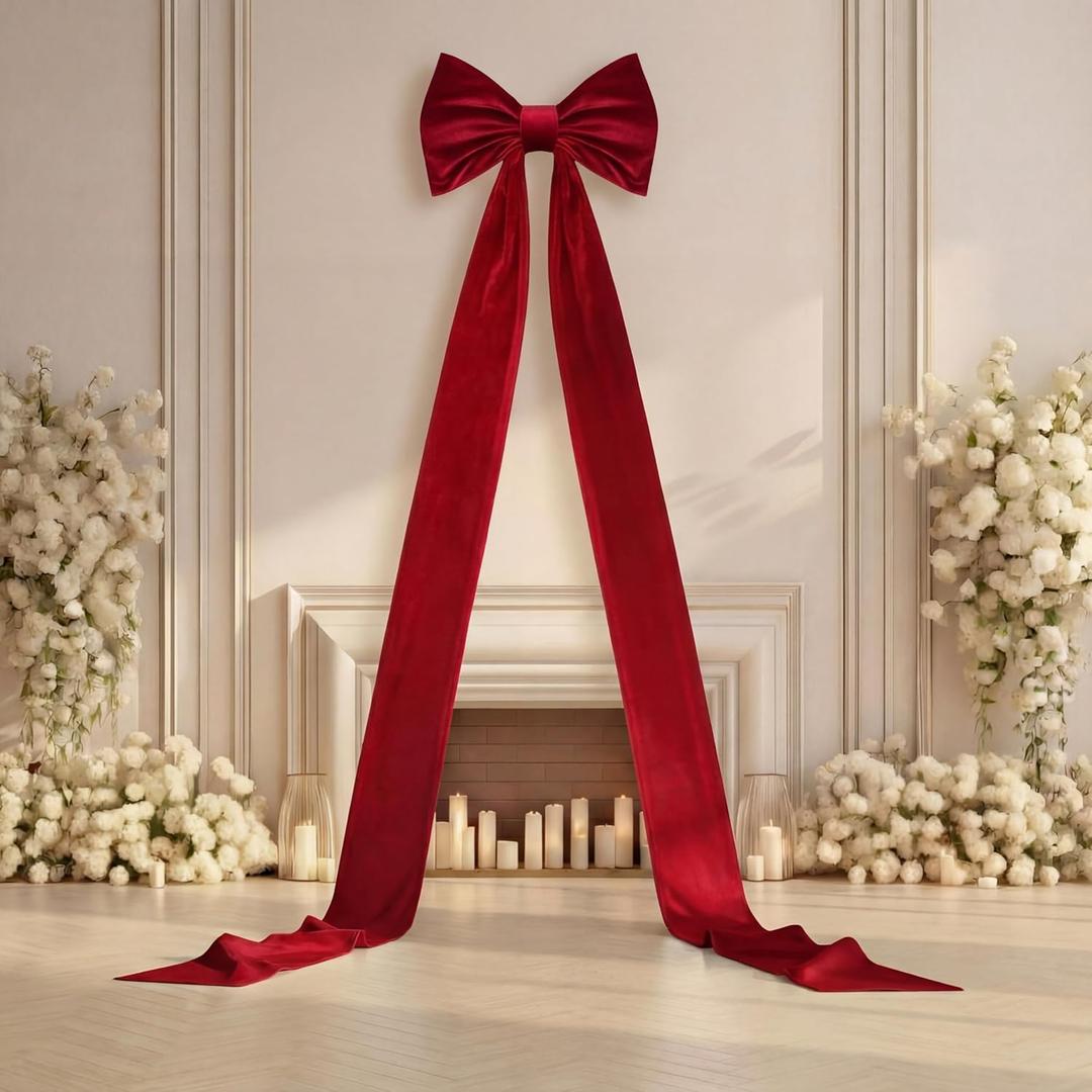Giant Wall Bow Decorations 90x18 Inch Oversized Large Velvet Bow Decorative for Room Wall Backdrop Party Birthday Baby Shower Decor Front Door Patio Outdoor Wedding Arch Supply(Burgundy)