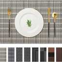 AHHFSMEI Placemats Set of 4 Washable Woven Vinyl Placemats for Dining Table Heat Resistant Non-Slip Stain Resistant Table Mats for Kitchen & Home Decor(Linen Gey,4) (17.7X11.8 inches set of 4)