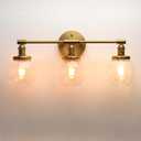 Phansthy 3-Light Wall Sconces Antique Brass Vanity Light, Industrial Wall Lamps with On Off Switch and Clear Glass Lampshade, Vintage Wall Lighting for Bathroom Living Room (Antique, Globe Shade)