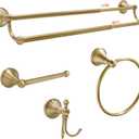 4 Piece Antique Brass Bathroom Accessories Set - 16"-27.7" Solid Brass Towel Rack, Double Vintage Towel Bar - Wall Mounted Antique Gold Bathroom Hardware Size: Double Towel Bar Set