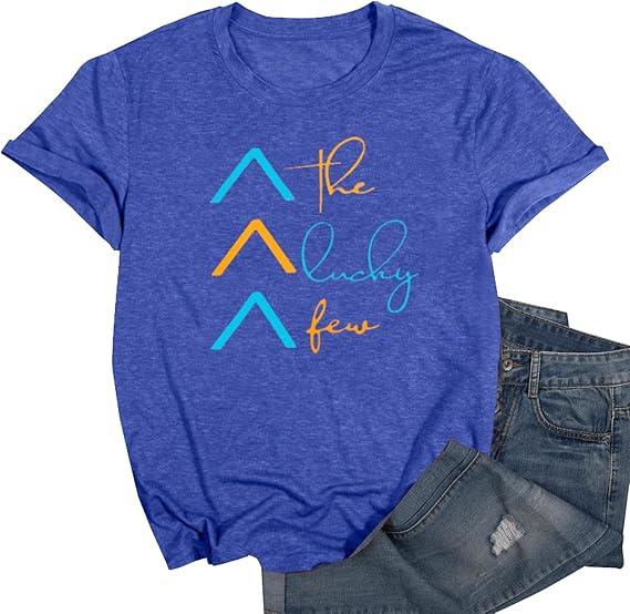 Down Syndrome Awareness Shirt Women The Lucky Few Shirt World Down Syndrome Day Short Sleeve Tops Blue (XL)