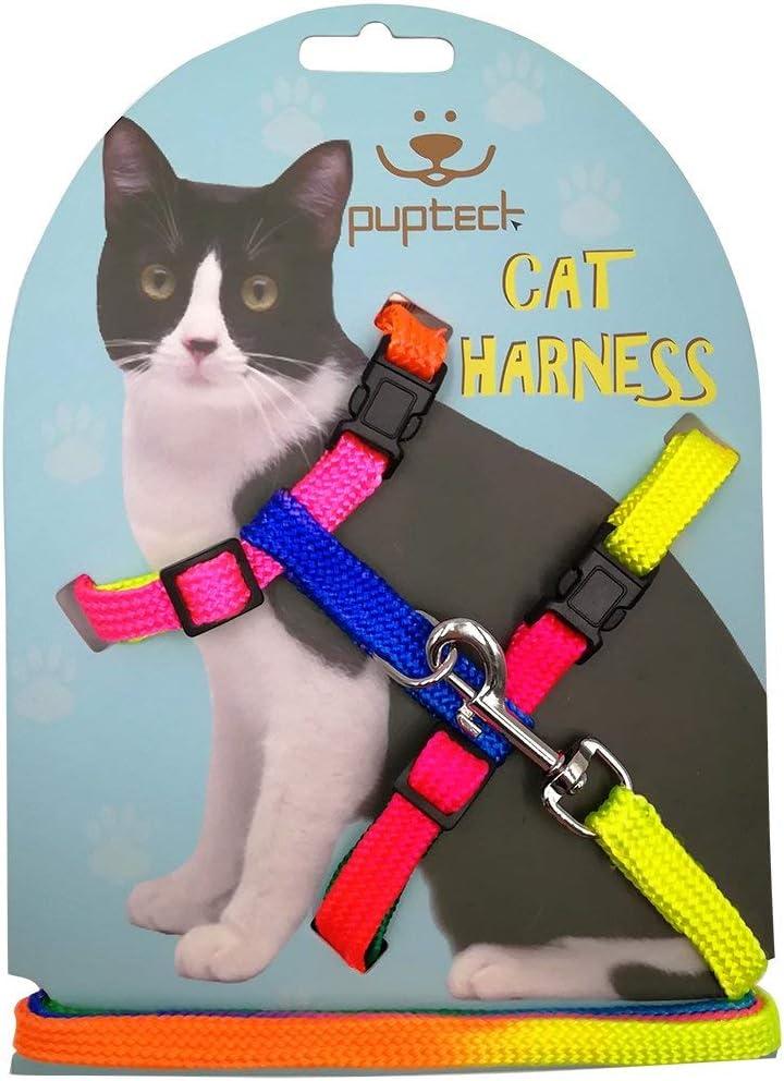 PUPTECK Adjustable Cat Harness and Leash Set Escape Proof Kitten Strap Collar for Walking Travel, Multicolor (Small)
