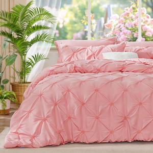 BEDELITE Pink King Size Comforter Set - 3 Pieces Boho Pintuck Bedding Comforter Sets, Lightweight Soft & Warm King Bedding Set with 2 Pillowcases for All Season