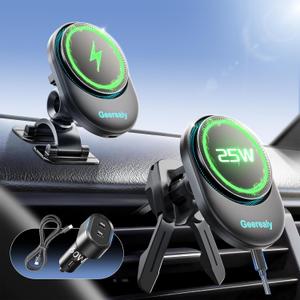 25W Magnetic Wireless Car Charger with Cooling Fan, MagSafe Car Mount Charger, Dashboard & Vent Attachment Phone Holder, 25W Fast Charging Car Cooling Phone Mount for iPhone 17/16, S26 Ultra