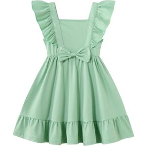 LIFAky Toddler Dress Sage Green Sleeveless Cute Ruffle Bow Spring Summer Boho Sundress 3T