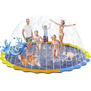 Instraella Splash Pad for Kids and Dogs, 124in Non-Slip Sprinkler Mat 0.5mm Thickened Durable and Foldable Large Pool Summer Fun Outdoor Toys for Dogs and Toddlers Age
