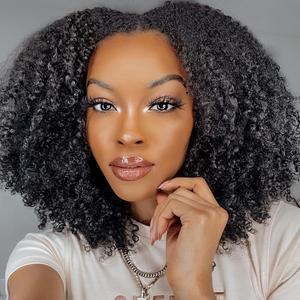 V Part Wig Human Hair Afro Kinky Curly Wig No Leave Out Brazilian Human Hair Wig For Black Women Beginner Friendly 200% Density Upgrade U Part Kinky Curly Wigs 18Inch