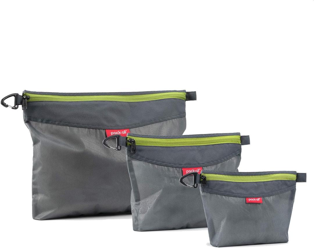 Pack all 3 Pcs Water-resistant Material Zipper Pouch Set, Mesh Zipper Bags for Storage, Travel, Office (Gray) 