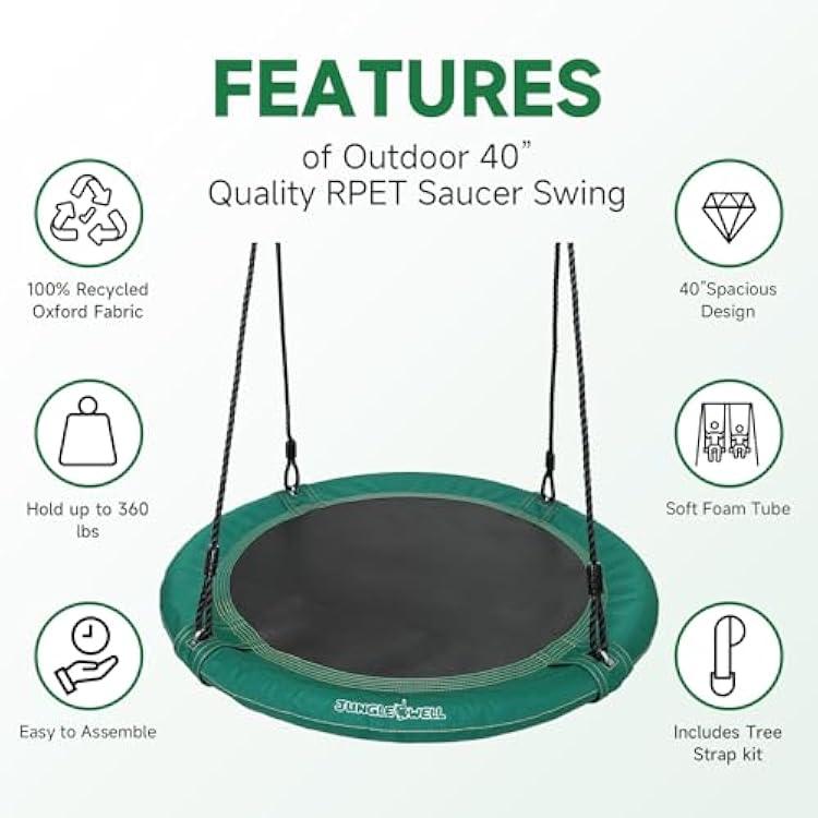 RPET Saucer Swing - 40 Inches Tree Swing for Kids & Adults, Heavy-Duty 700lbs Capacity, Eco-Friendly Hanging Bird Nest Seat for Indoor/Outdoor Play 